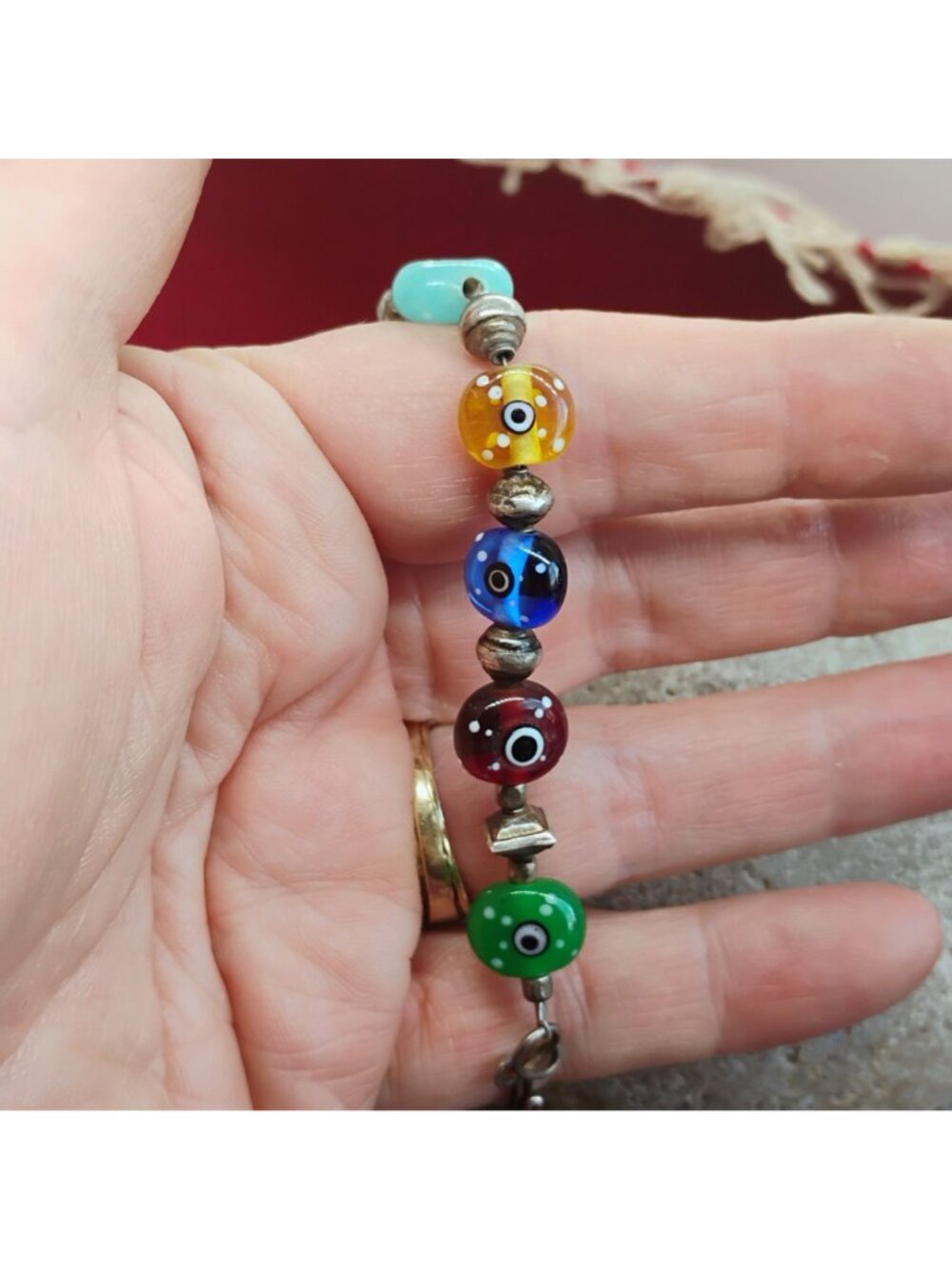 Handmade Italian Murano Glass Millefiori Bead Necklace All Seeing Eye 15" - Picture 9 of 10